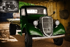 American Vintage truck year 1930, on a barn of Utah, USA - black and white picture